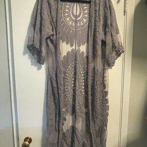 Gray Sheer Embroidered Kimono